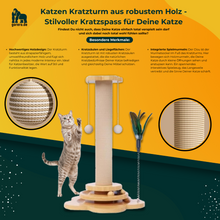 Lade das Bild in den Galerie-Viewer, Katzen Kratzturm aus robustem Holz - Stilvoller Kratzspass für Deine Katze
